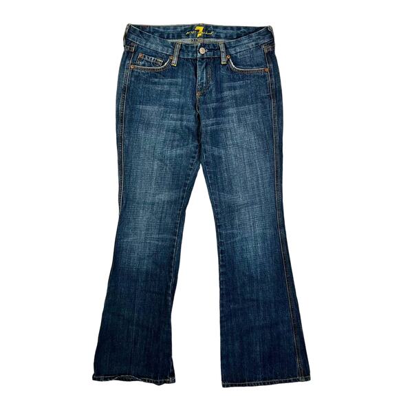 7 for All Mankind Low Rise Bootcut Jeans Ladies Sz 28 Blue Dark Wash Made in USA - Picture 2 of 7